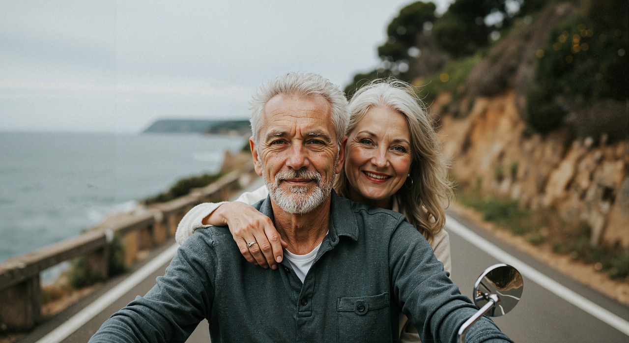 ai generated, pensioners, man, woman, family, old, happy, journey, travel, adventure, extreme, adrenaline